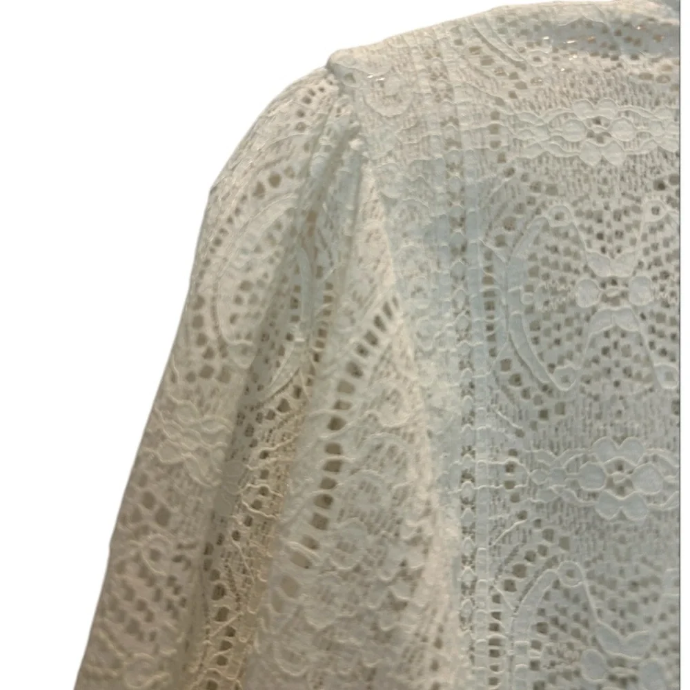Anthropologie Flying Tomato lace mock neck puff sleeve top NWOT